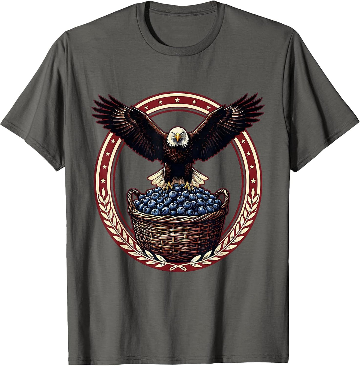 Men's Bald Eagle Blueberry Basket Patriotic Graphic T-Shirt - Asphalt Grey