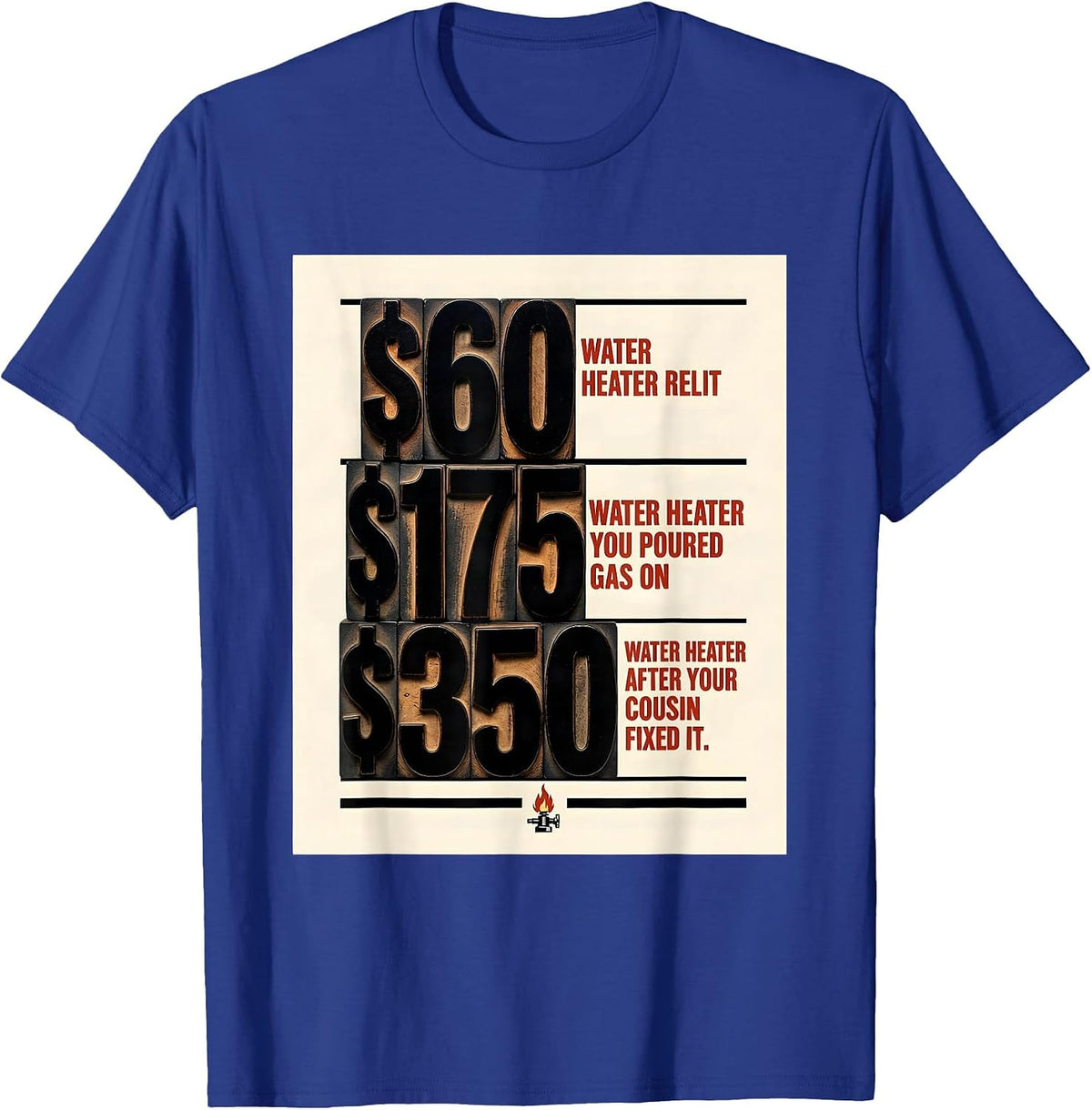 Men's Water Heater Relit $60 Funny Plumber Occupational Humor T-Shirt - Royal Blue