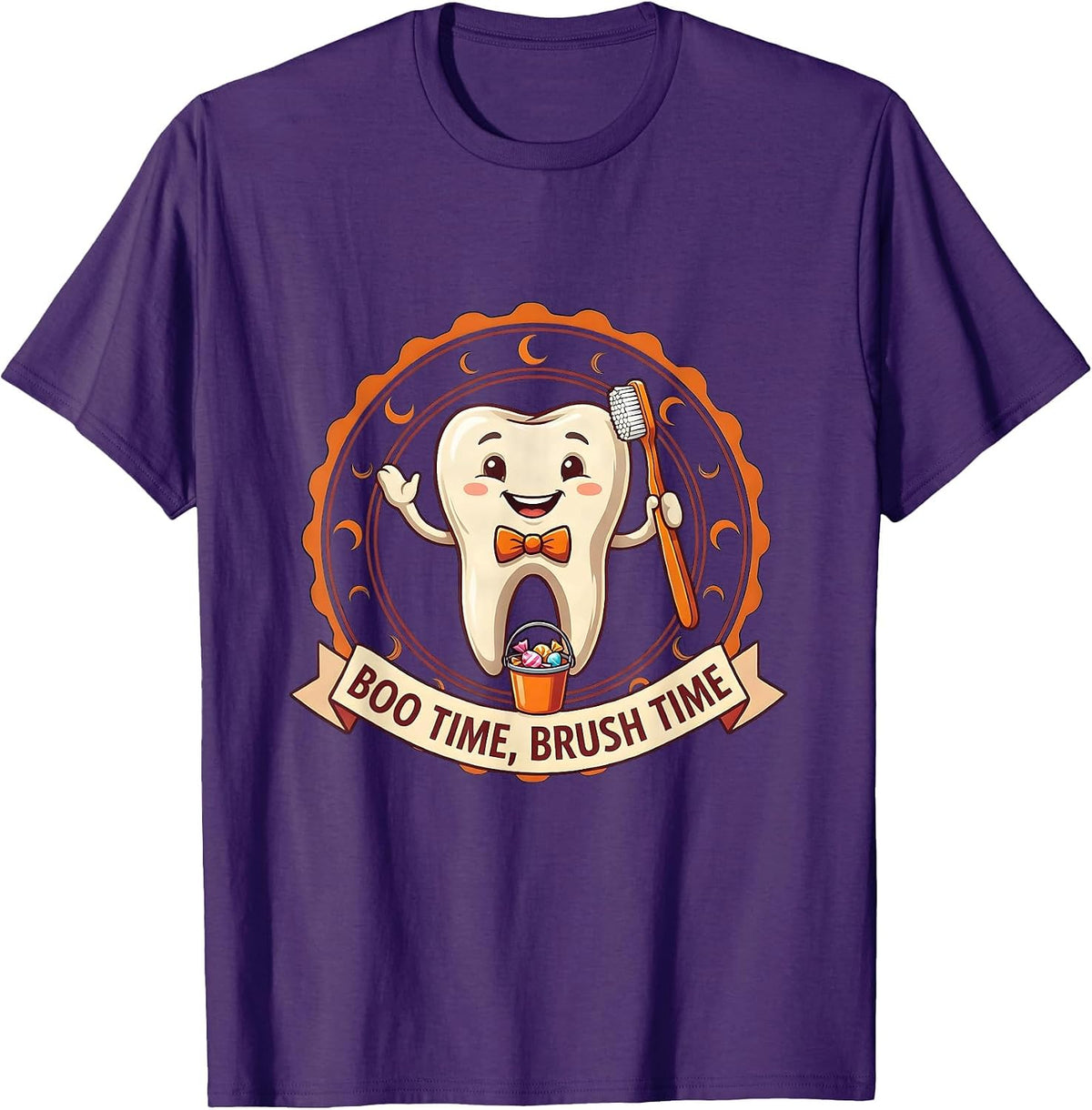 Men's Boo Time Brush Time Playful Halloween Dentist Dental Humor T-Shirt - Purple
