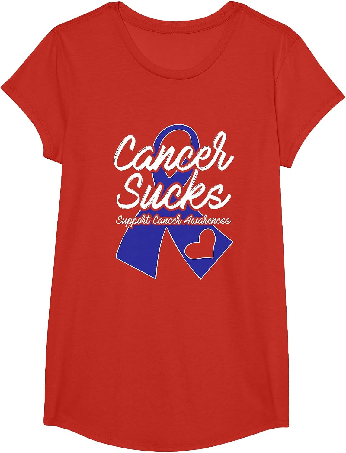 Colon Cancer Sucks Blue Support Ribbon T-Shirt - Girls Red