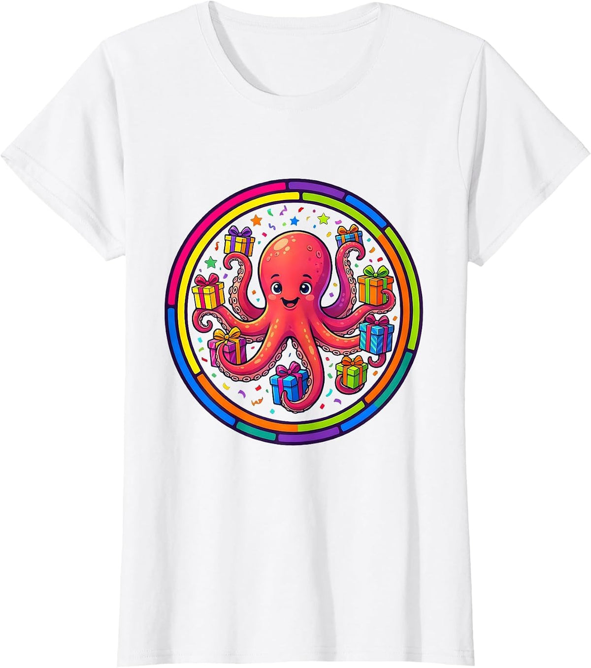 Women's Octopus Birthday Gift Holder Funny Celebration T-Shirt - White