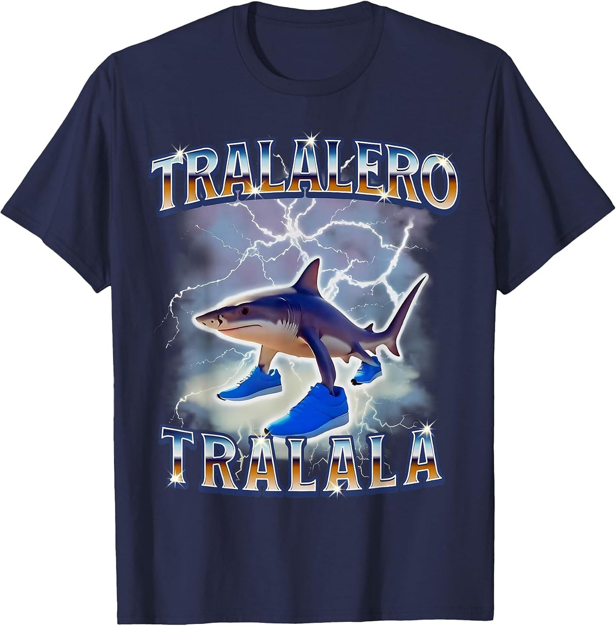 Tralalero Tralala Funny Shark Meme Bootleg T-Shirt - Navy Blue