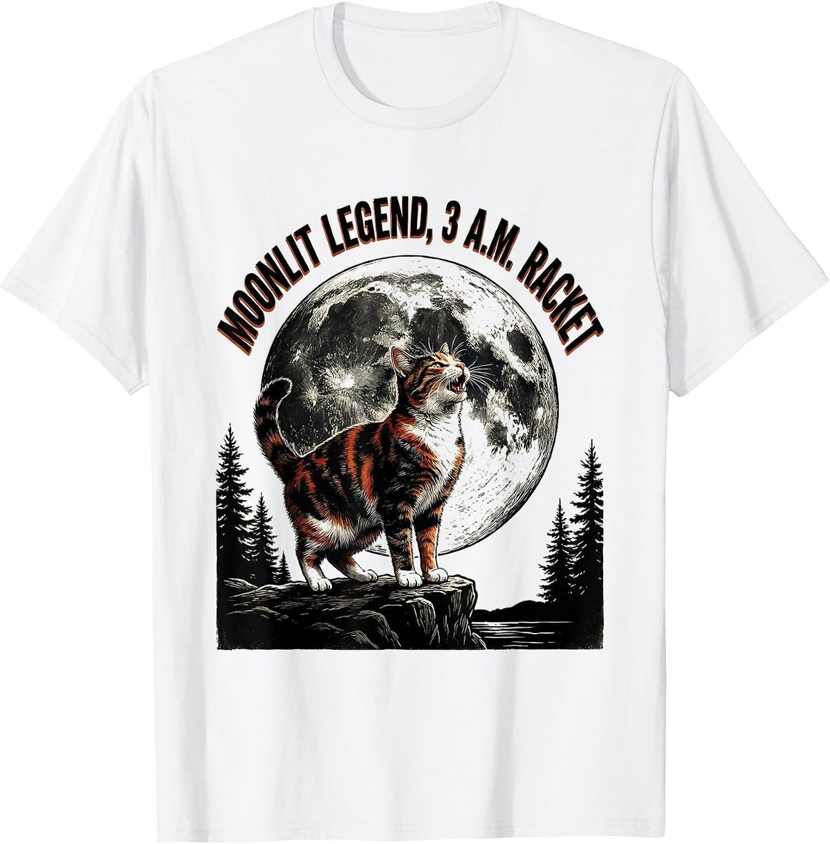 Men's Moonlit Legend 3 A.M. Racket Vintage Cat Owner Novelty T-Shirt - White