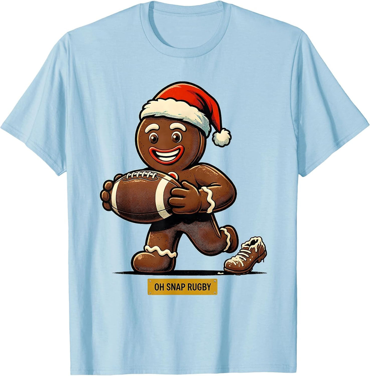 Men's Oh Snap Rugby Retro Advertising Mascot Christmas Sports T-Shirt - Baby Blue