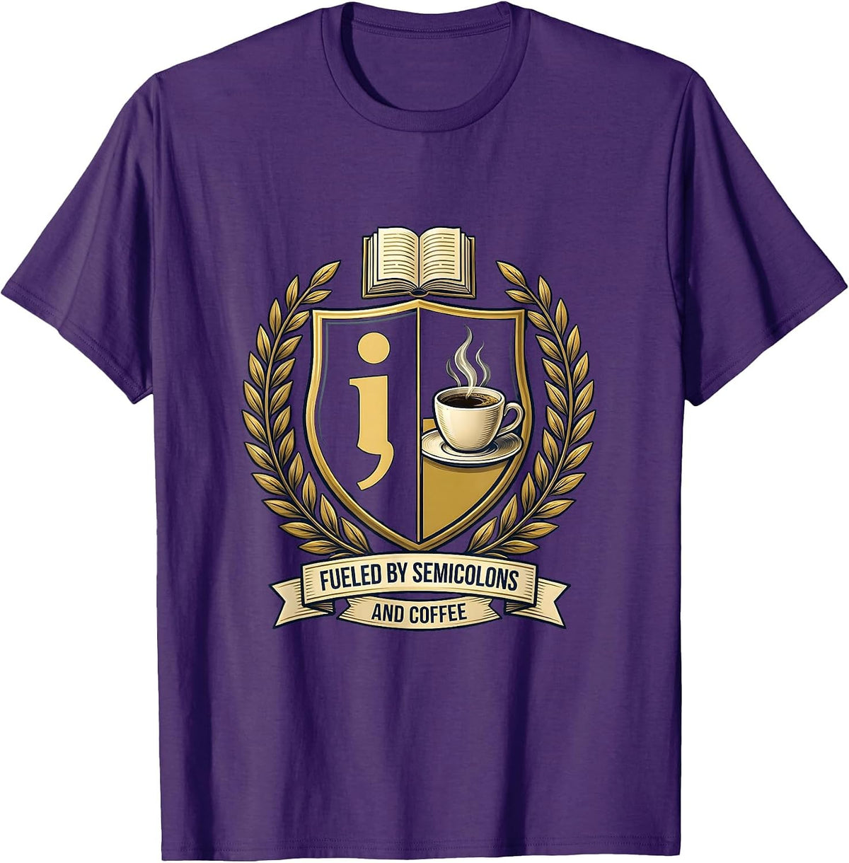 Fueled by Semicolons and Coffee English Teacher T-Shirt - Purple