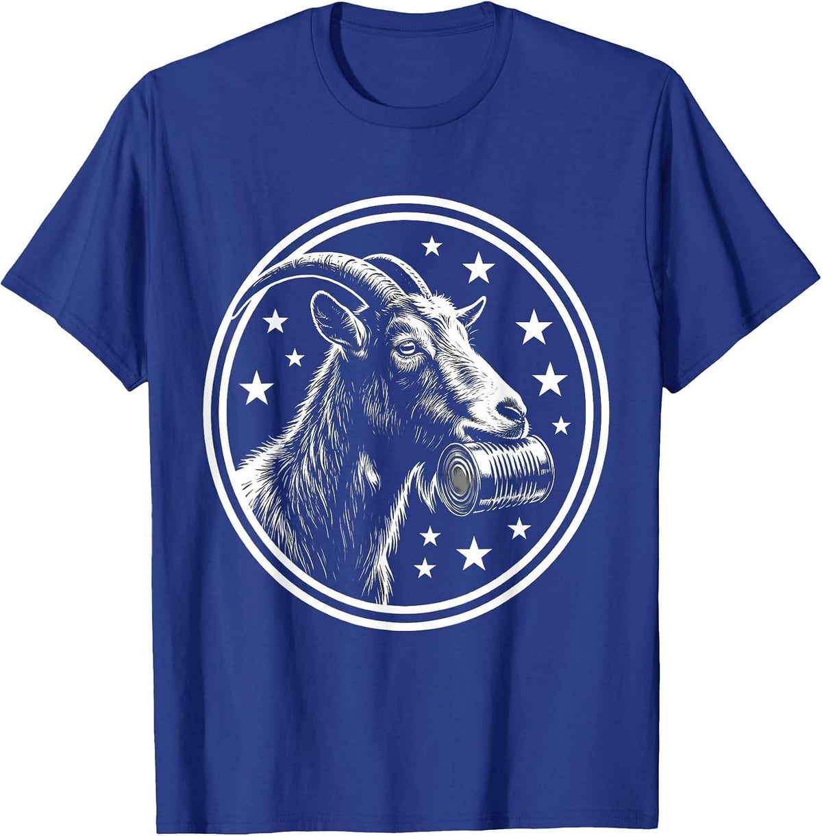Men's Funny Goat Eating Tin Can With Stars Graphic T-Shirt - Royal Blue