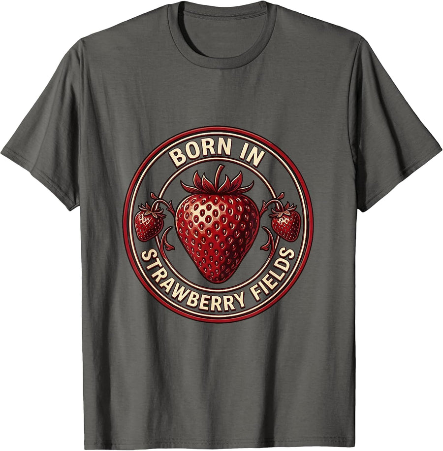 Born in Strawberry Fields Vintage Fruit Design T-Shirt - Asphalt Grey