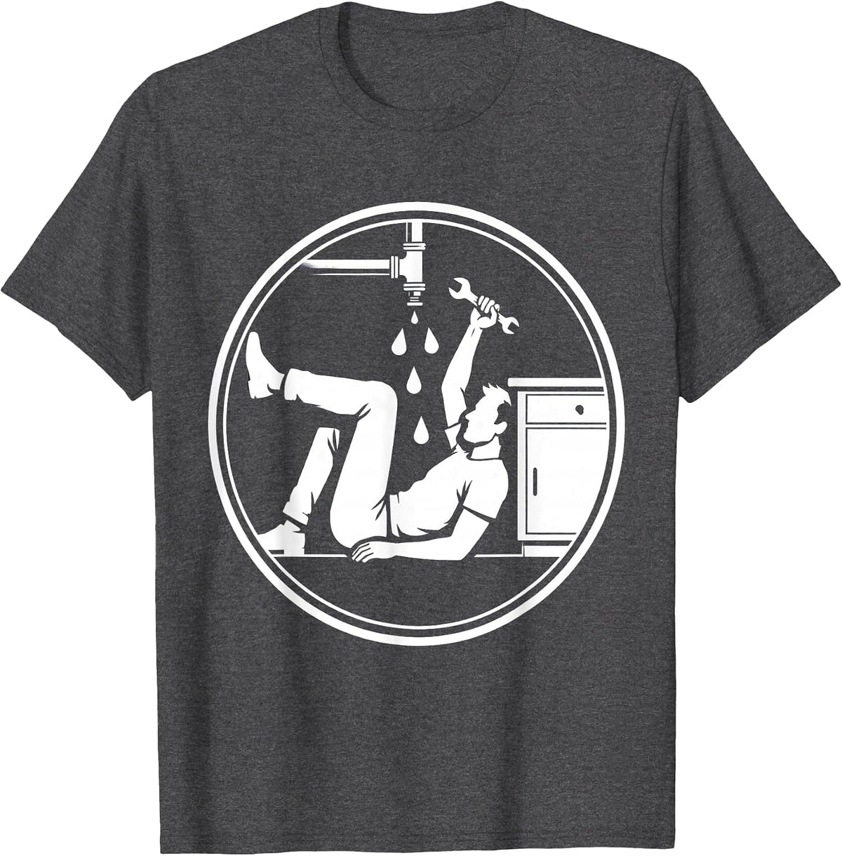 Dad Fixes Leaky Pipe Under Sink Illustration T-Shirt - Dark Heather Grey