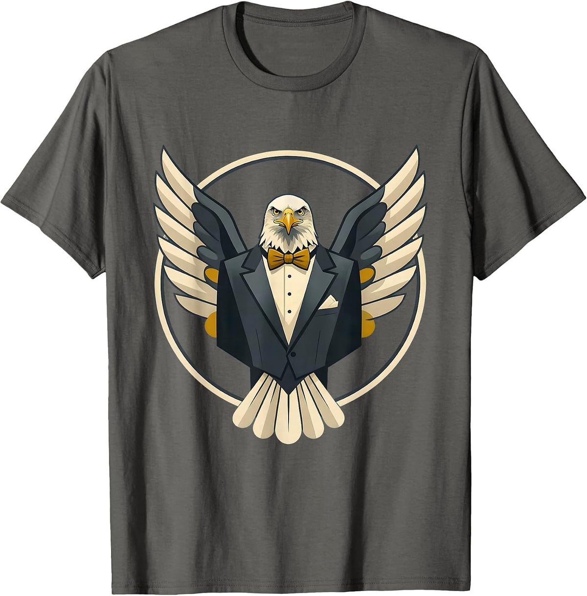 Eagle in Tuxedo Wings Spread Graphic Design T-Shirt - Asphalt Grey