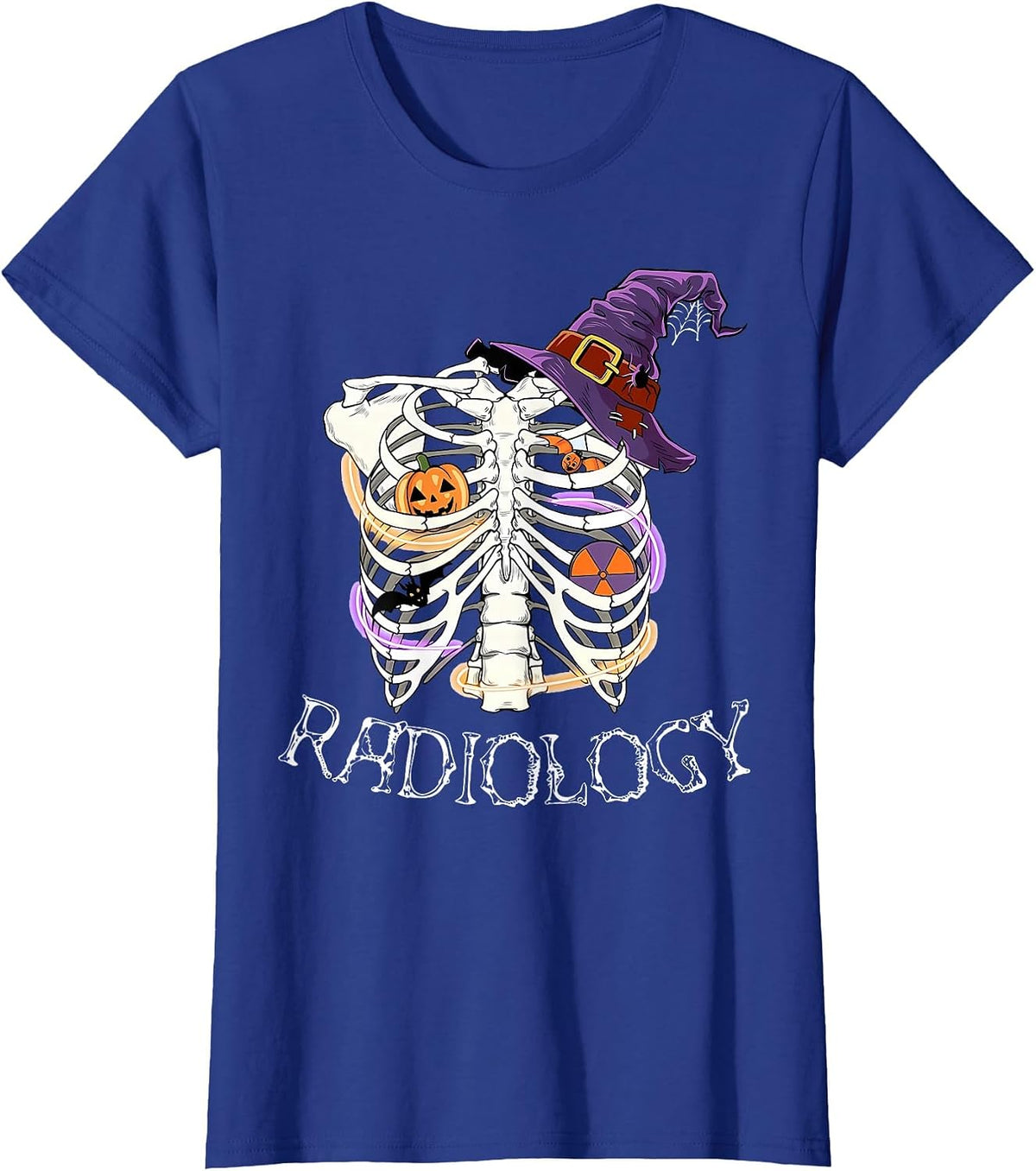 Skeleton Heart Radiology Halloween Witch Hat Radiologist T-Shirt - Royal Blue