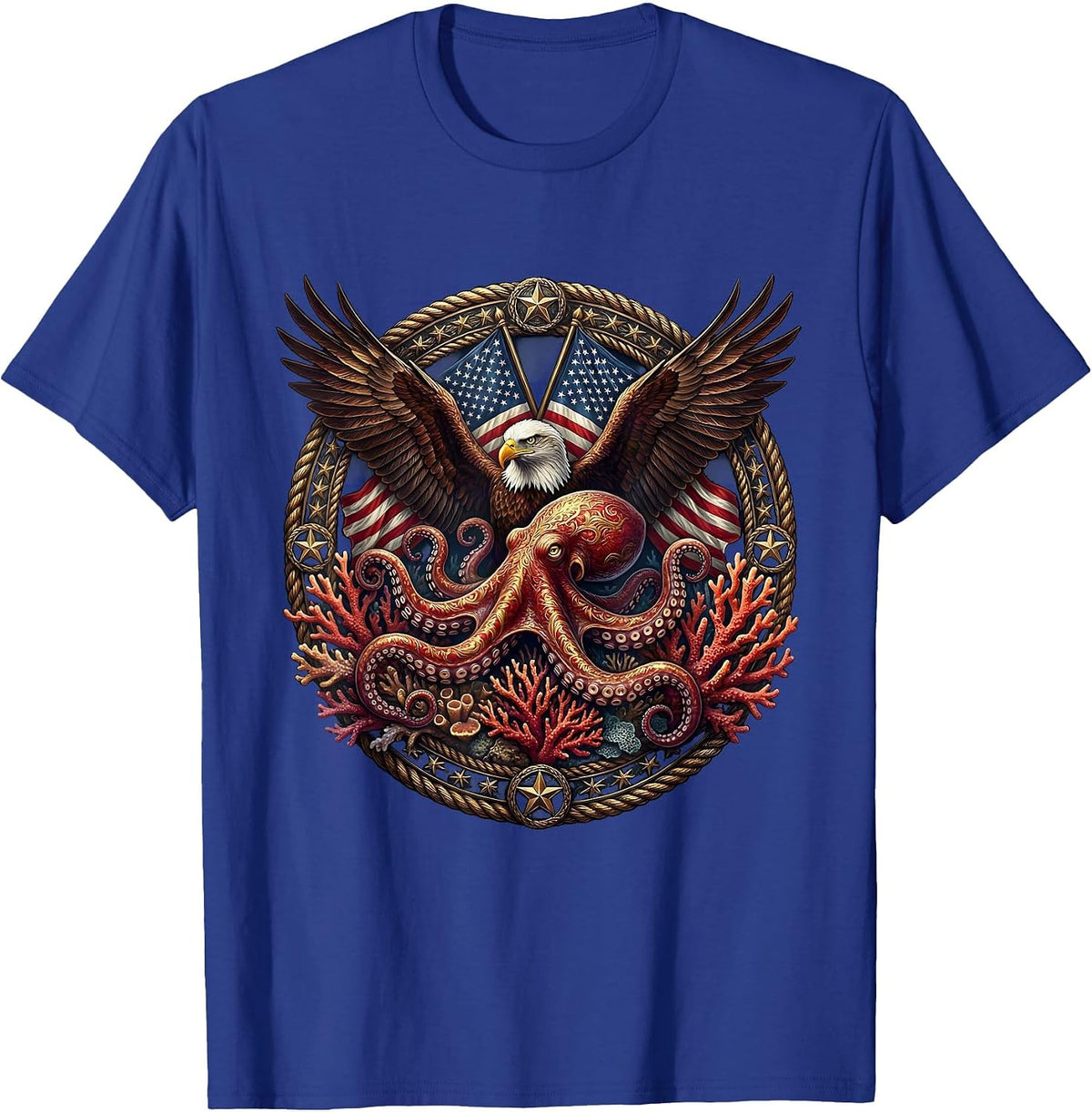 Men's Octopus Camouflage Coral Reef Illustration T-Shirt - Royal Blue