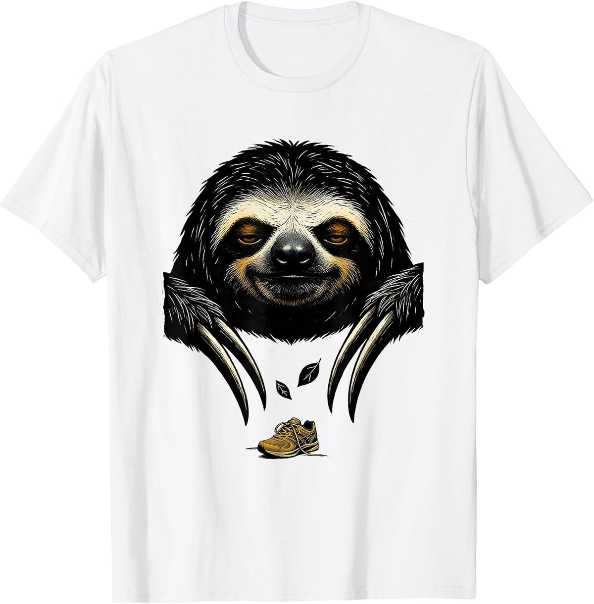 Men's Sloth Head Linocut Novelty Animal Humor T-Shirt - White
