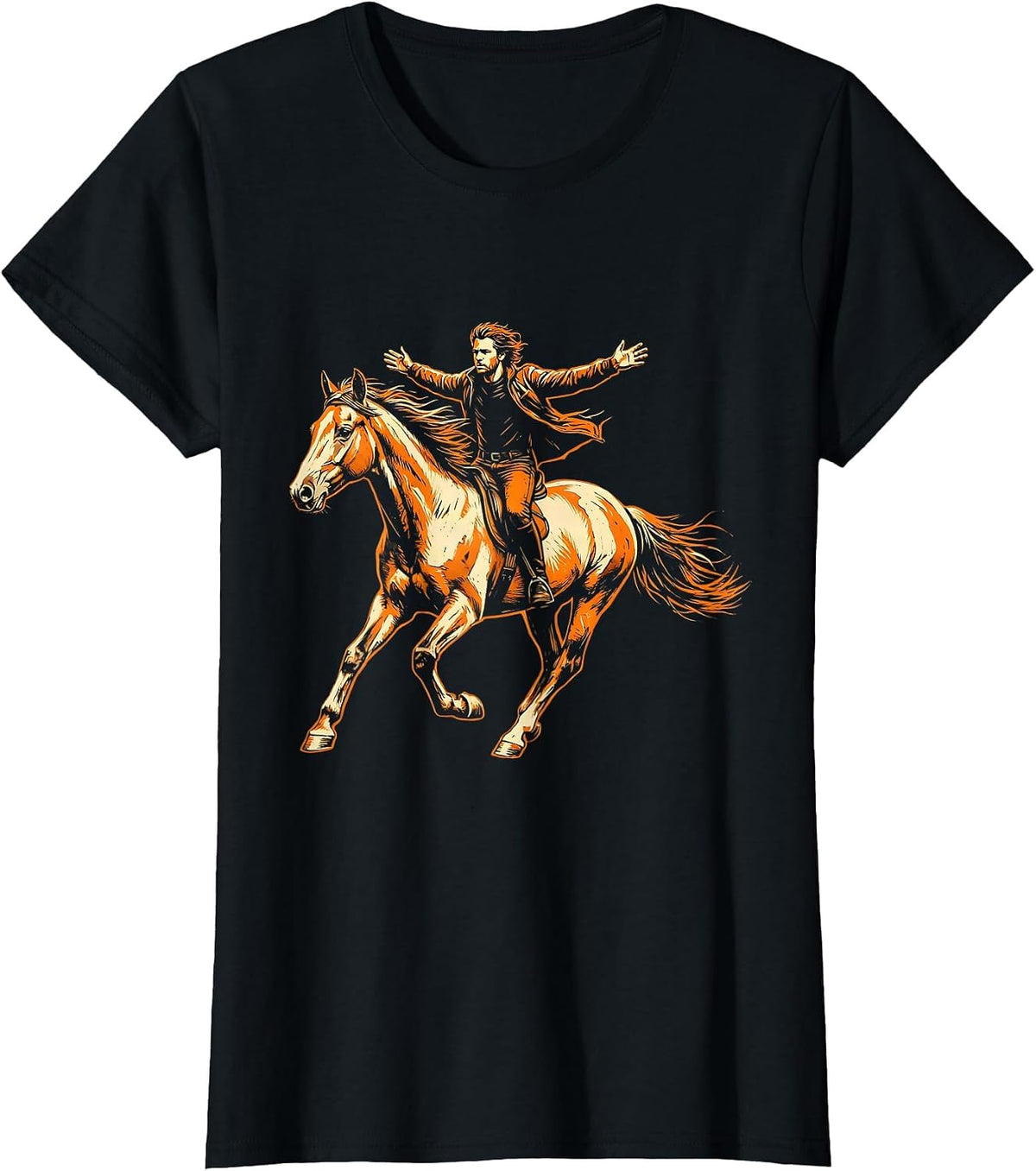 Stunt Rider Standing on Galloping Horse Bareback T-Shirt - Black