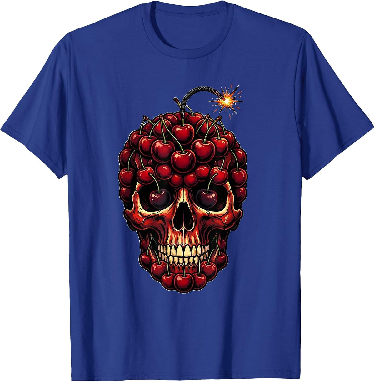 Cherry Bomb Skull Graphic Tee T-Shirt - Royal Blue