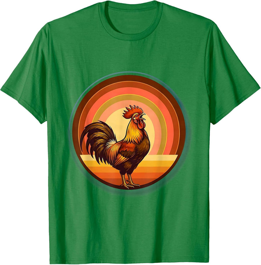 Men's Rooster Crowing at Late Sunrise Graphic Design T-Shirt - Kelly Green