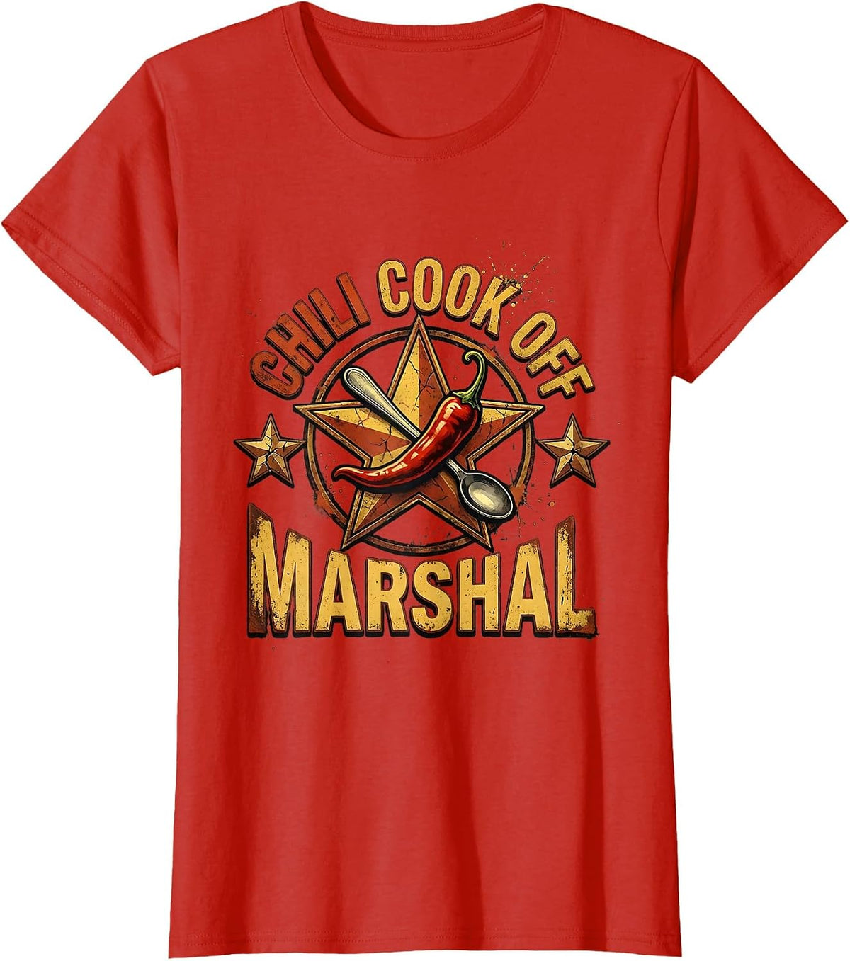 Chili Cook Off Marshal Distressed Funny Hot Sauce Lover T-Shirt - Red