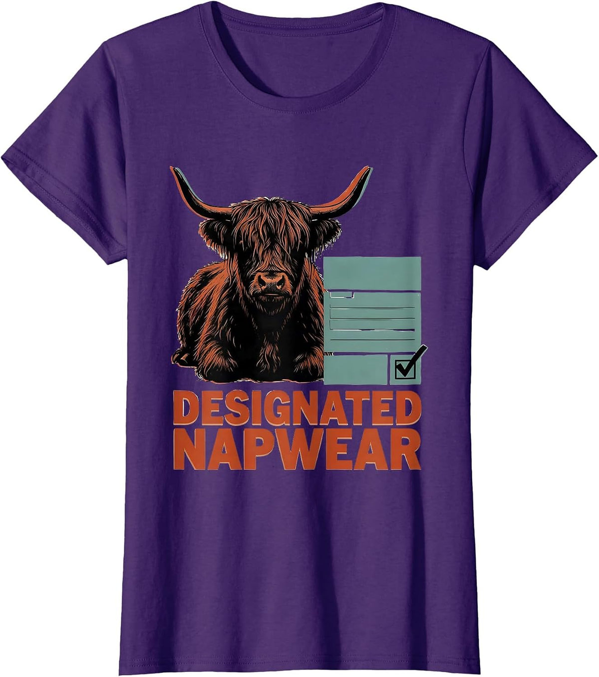 Women's Designated Napwear Funny Highland Cow Sleep Shirt Attitude T-Shirt - Purple