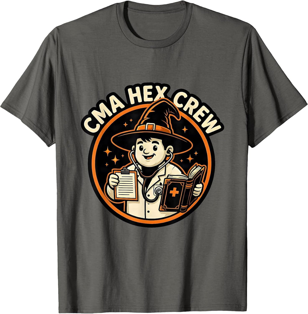 CMA Hex Crew Cartoon Halloween Nurse Healthcare Humor T-Shirt - Asphalt Grey