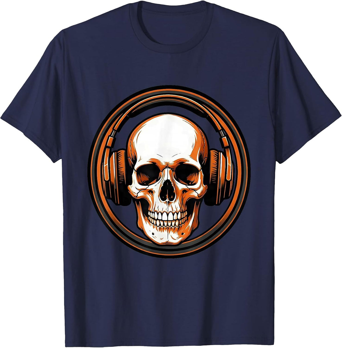 Men's Skull With Oversized Headphones Graphic Tee T-Shirt - Navy Blue