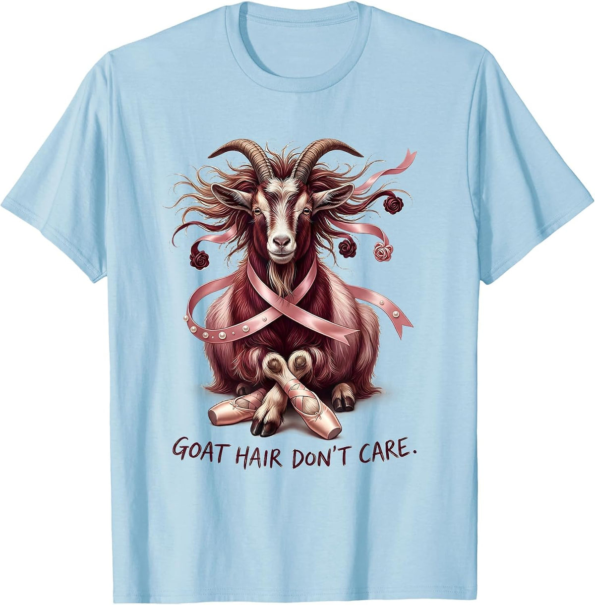 Men's Goat Hair Don't Care Funny Goat Lover Design T-Shirt - Baby Blue