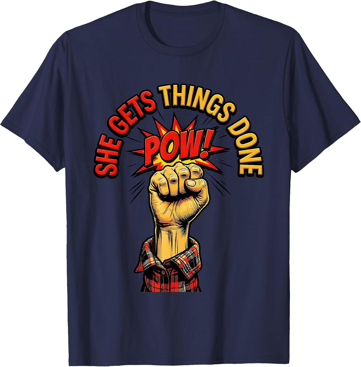 She Gets Things Done Do It Lady Design T-Shirt - Navy Blue