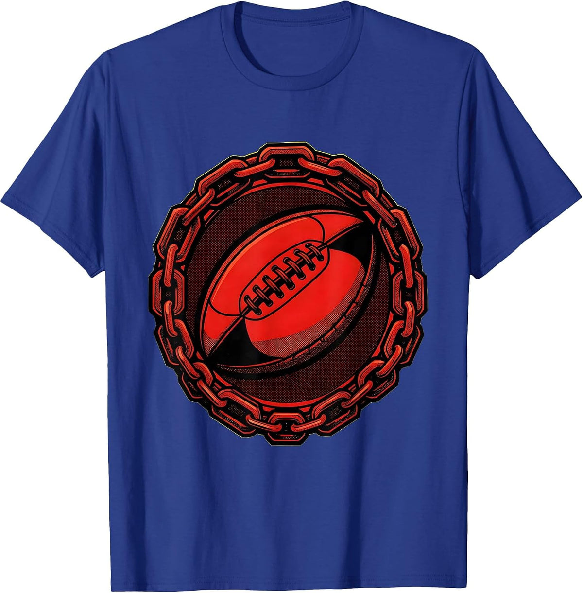Vintage Rugby Ball Wrapped in Chains Graphic T-Shirt - Royal Blue