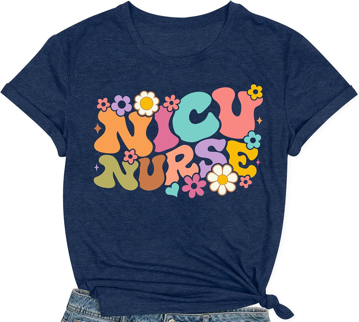 Nurse Shirts for Women Boho Floral Nursing Life Stethoscope T-Shirt Nurses Week Appreciation Tee Tops - Blue1