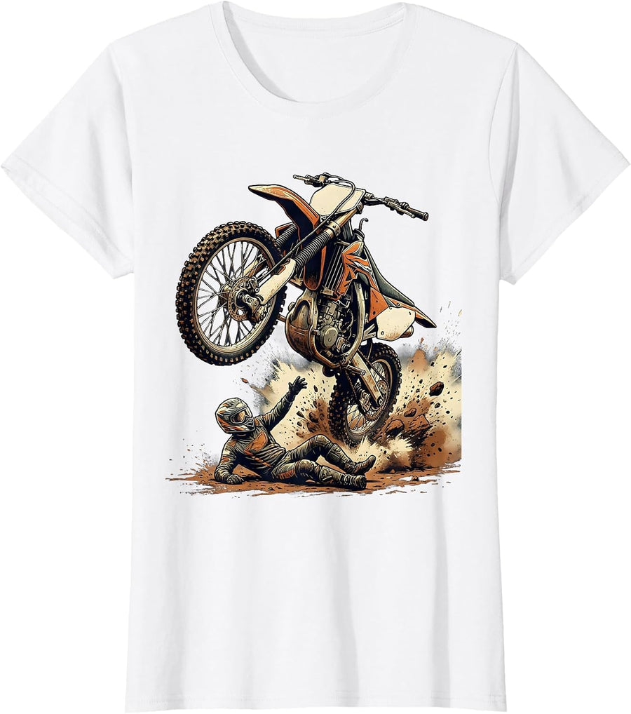 Women's Vintage Dirt Bike Crash Motocross Rider Humor T-Shirt - White