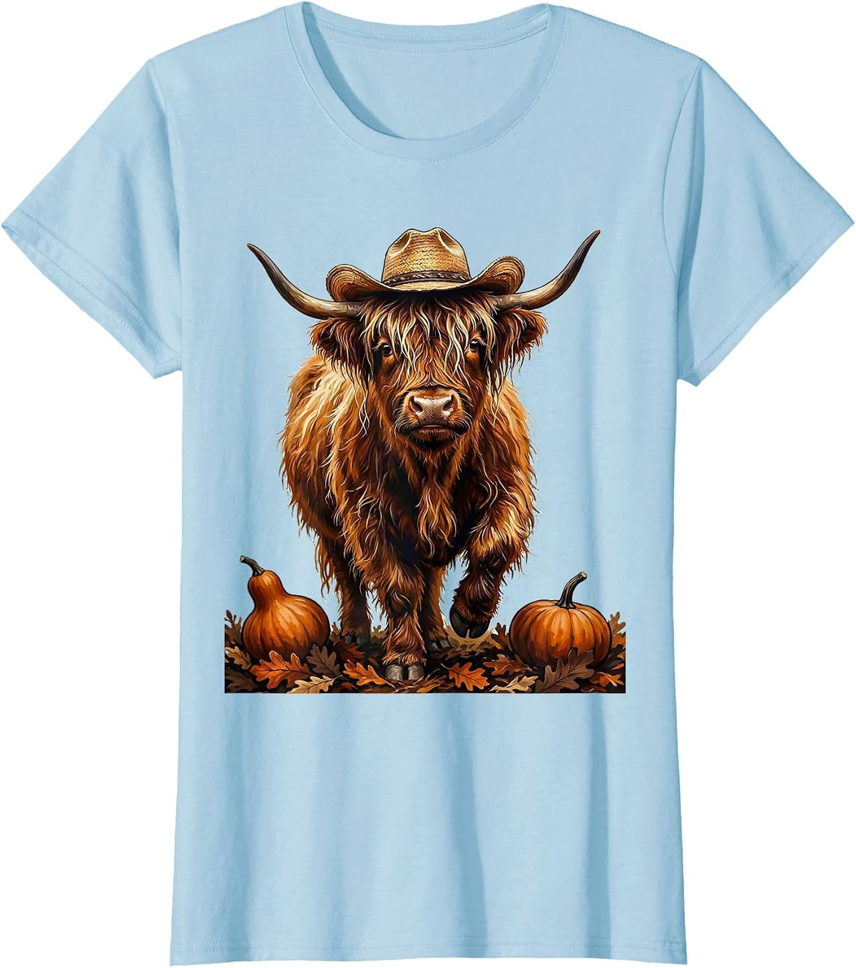 Highland Cow Halloween Costume Funny Fall Farm Animal T-Shirt - Baby Blue