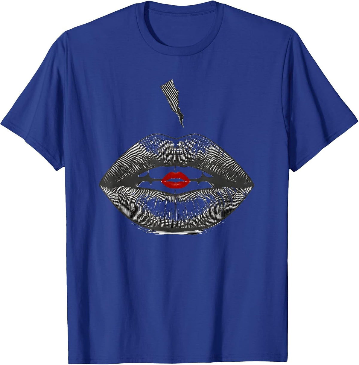 Oversized Open Lip Minimalist Flirty Romance Gift T-Shirt - Royal Blue