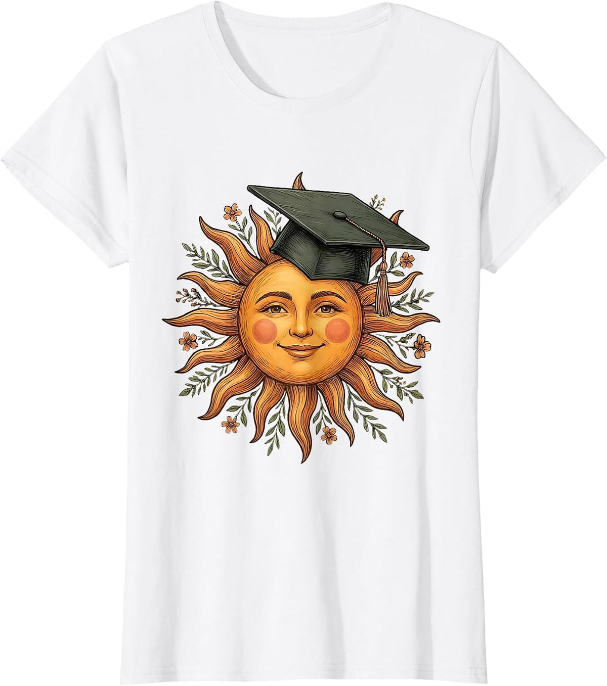 Women's Preschool Teacher Smiling Sun Graduation Cap T-Shirt - White