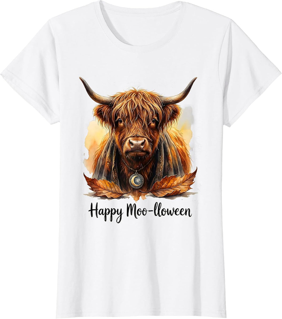 Happy Moo-lloween Whimsical Highland Cow Halloween Fall T-Shirt - White