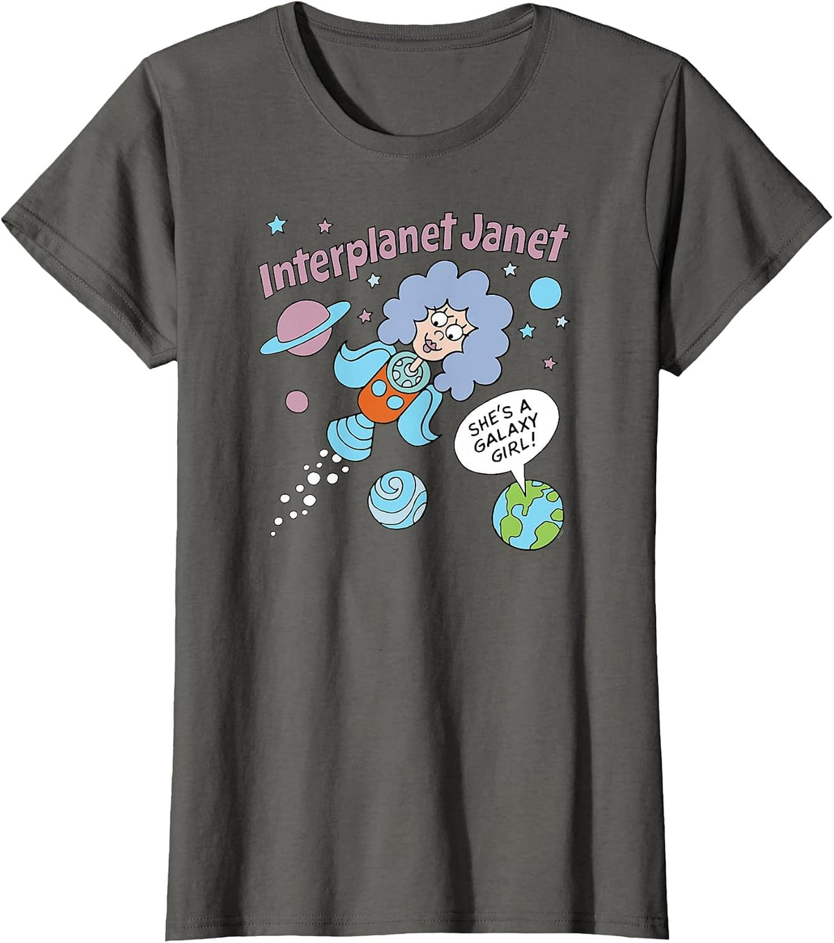 Schoolhouse Rock Interplanet Janet Space Science Retro TV T-Shirt - Asphalt Grey
