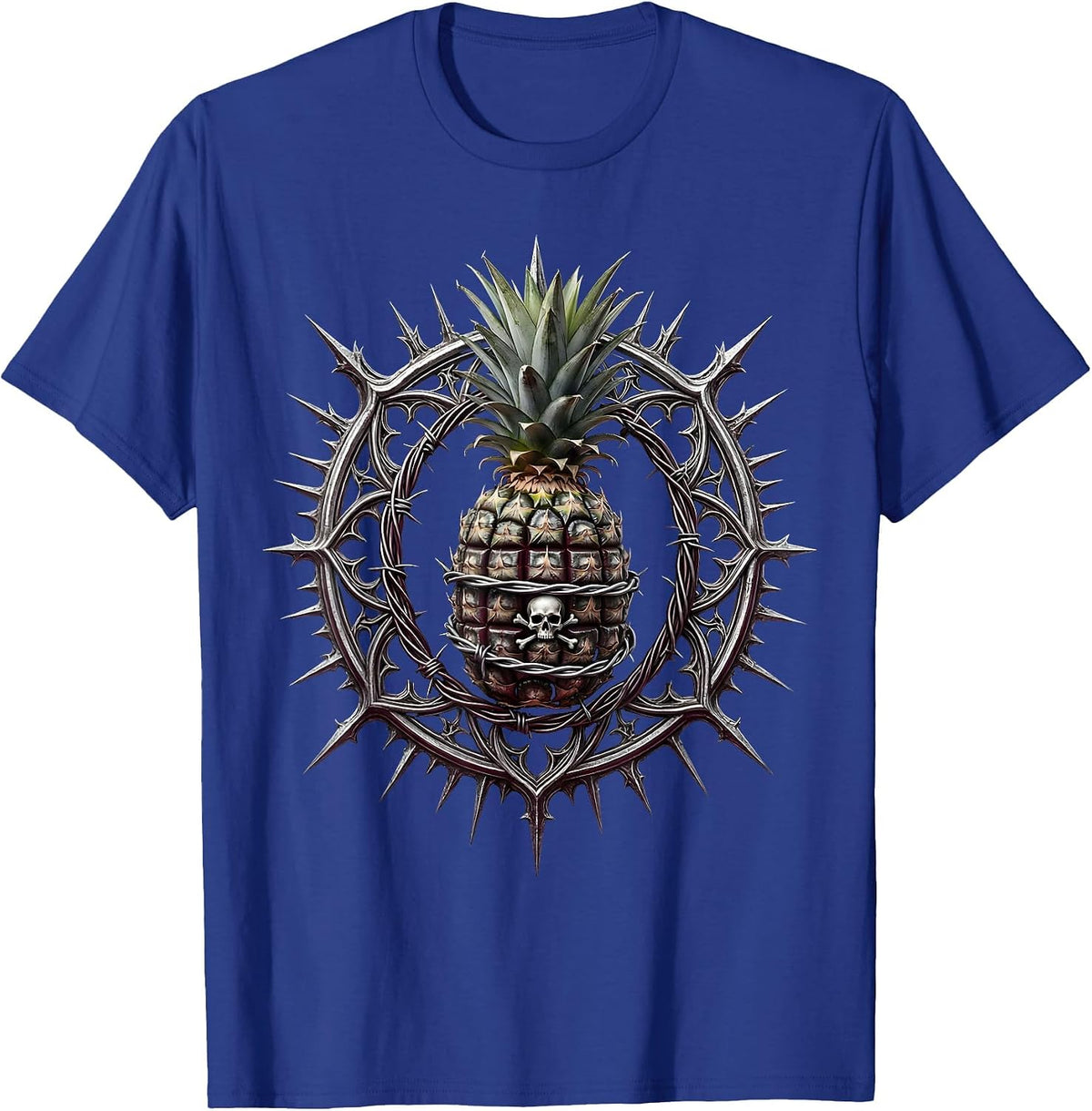 Punk Rock Hand Grenade Barbed Wire Graphic T-Shirt - Royal Blue