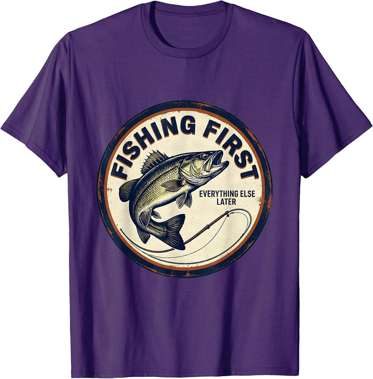 Fishing First, Everything Else Later Vintage Funny Fishing T-Shirt - Purple