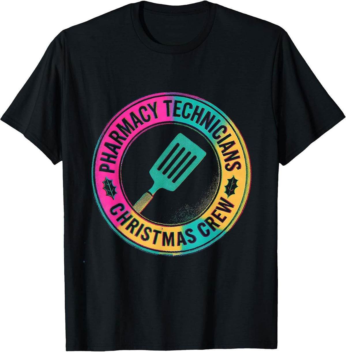 Men's Pharmacy Technicians Christmas Crew Funny Pharmacy Tech T-Shirt - Black