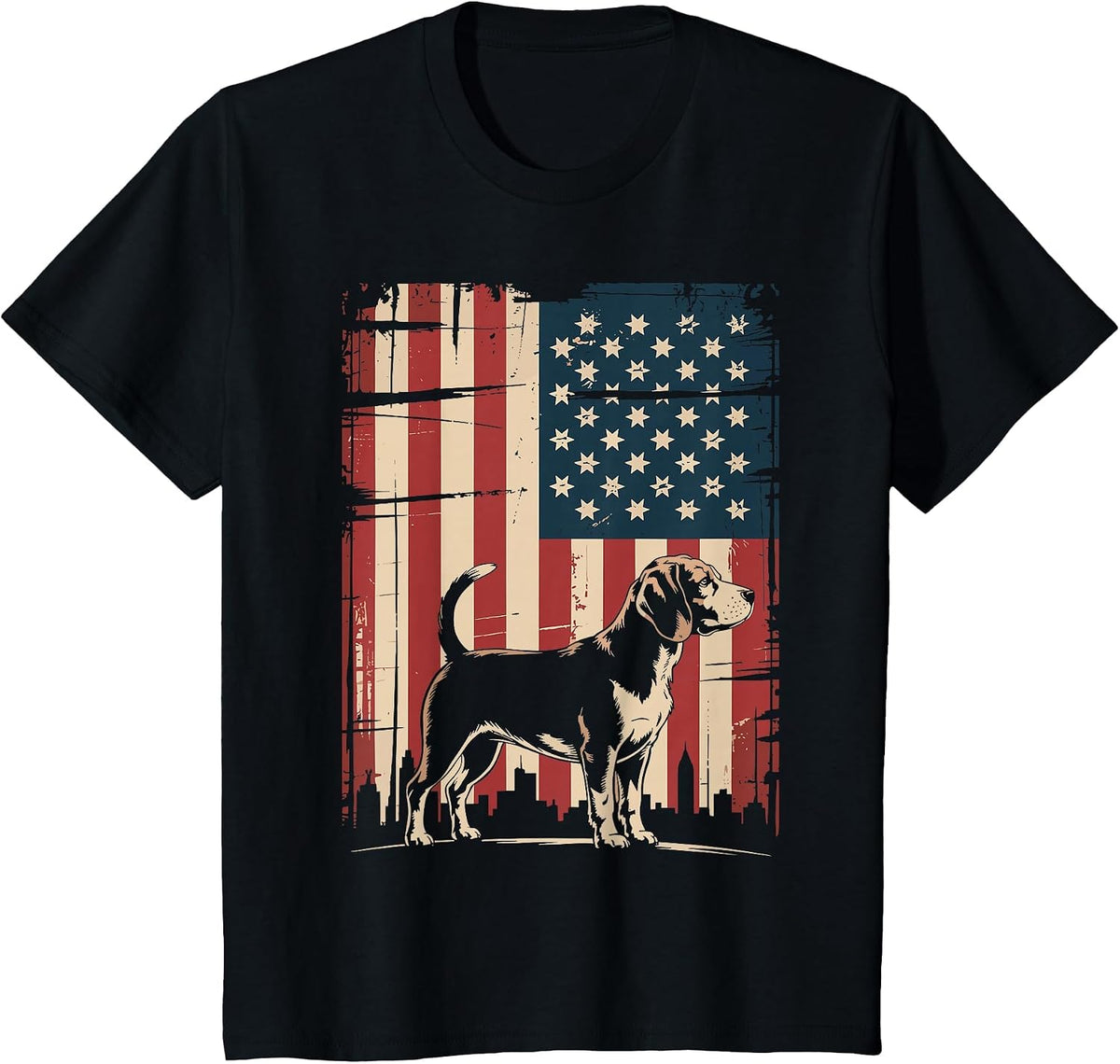 Beagle 4th of July American Flag Patriotic USA Flag T-Shirt - Black