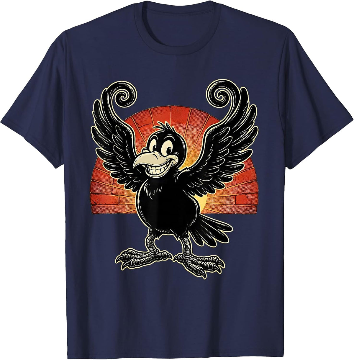 Men's Crow Wings Spread Sunset Horizon Graphic T-Shirt - Navy Blue