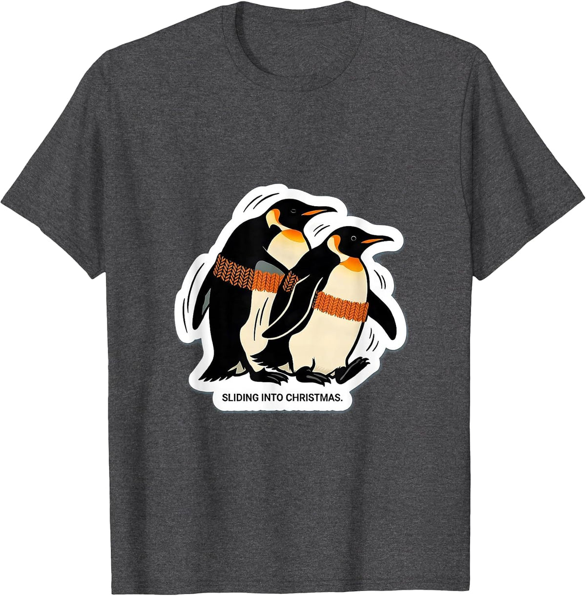 Sliding Into Christmas Funny Penguin Lover Ugly Holiday T-Shirt - Dark Heather Grey