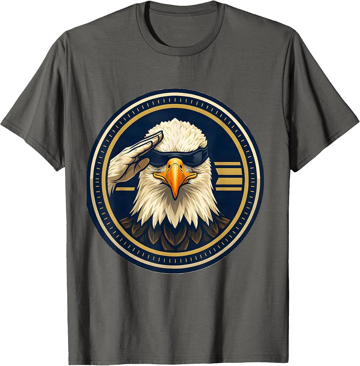 Men's Bald Eagle Self-Salute Emblem Eagle Lover Humor T-Shirt - Asphalt Grey