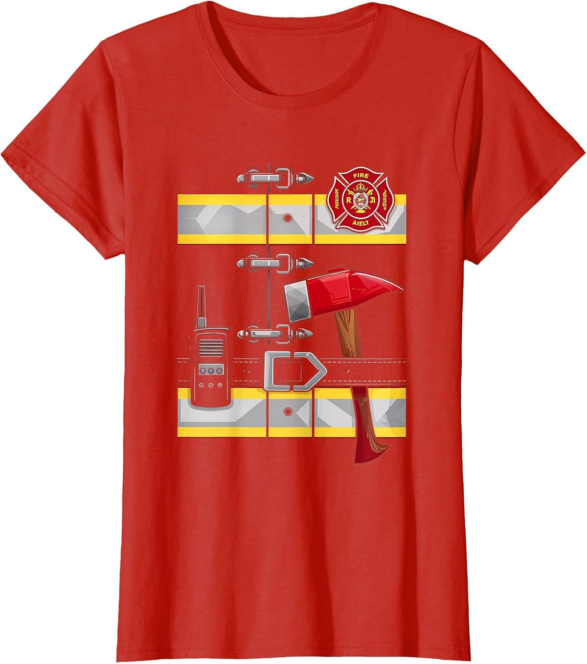 Firefighter Costume Fireman Axe Radio Halloween T-Shirt - Red