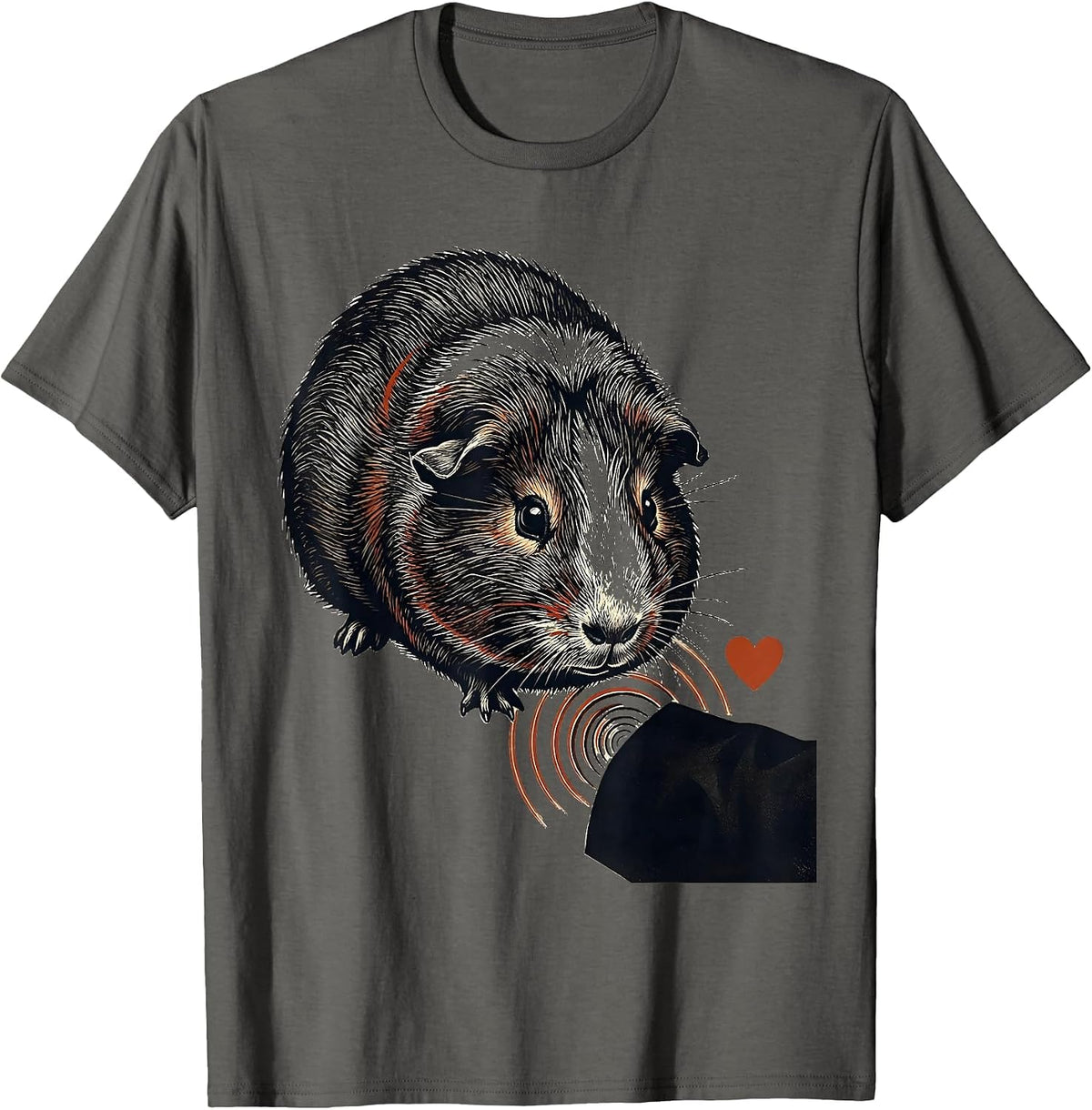 Broad Guinea Pig Linocut Pet Lover Humor T-Shirt - Asphalt Grey