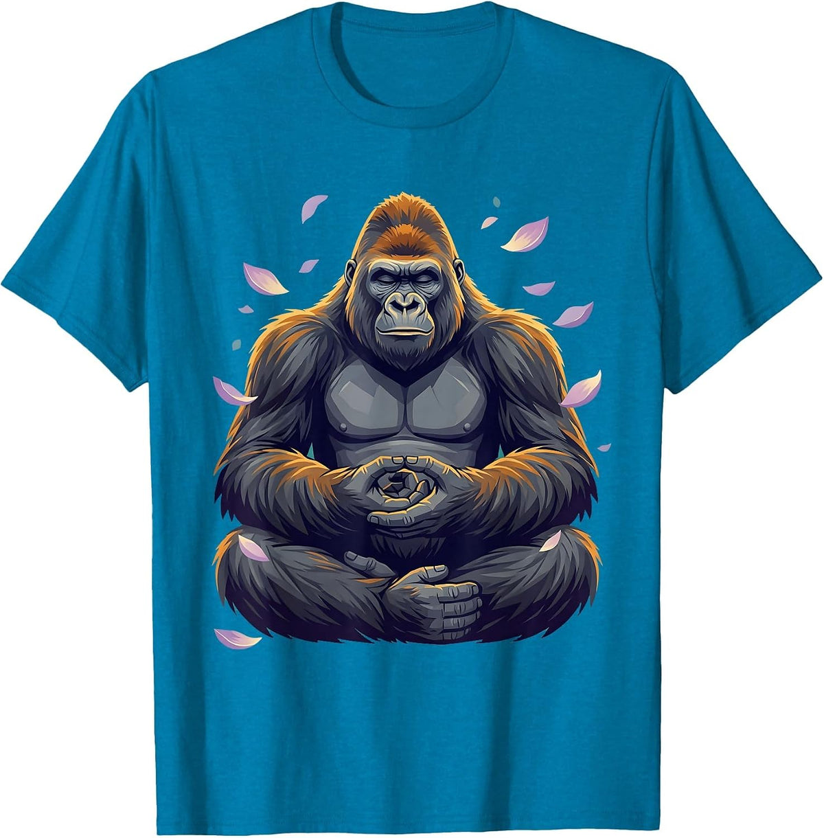 Meditating Gorilla Zen Monkey Graphic Design T-Shirt - Sapphire Blue