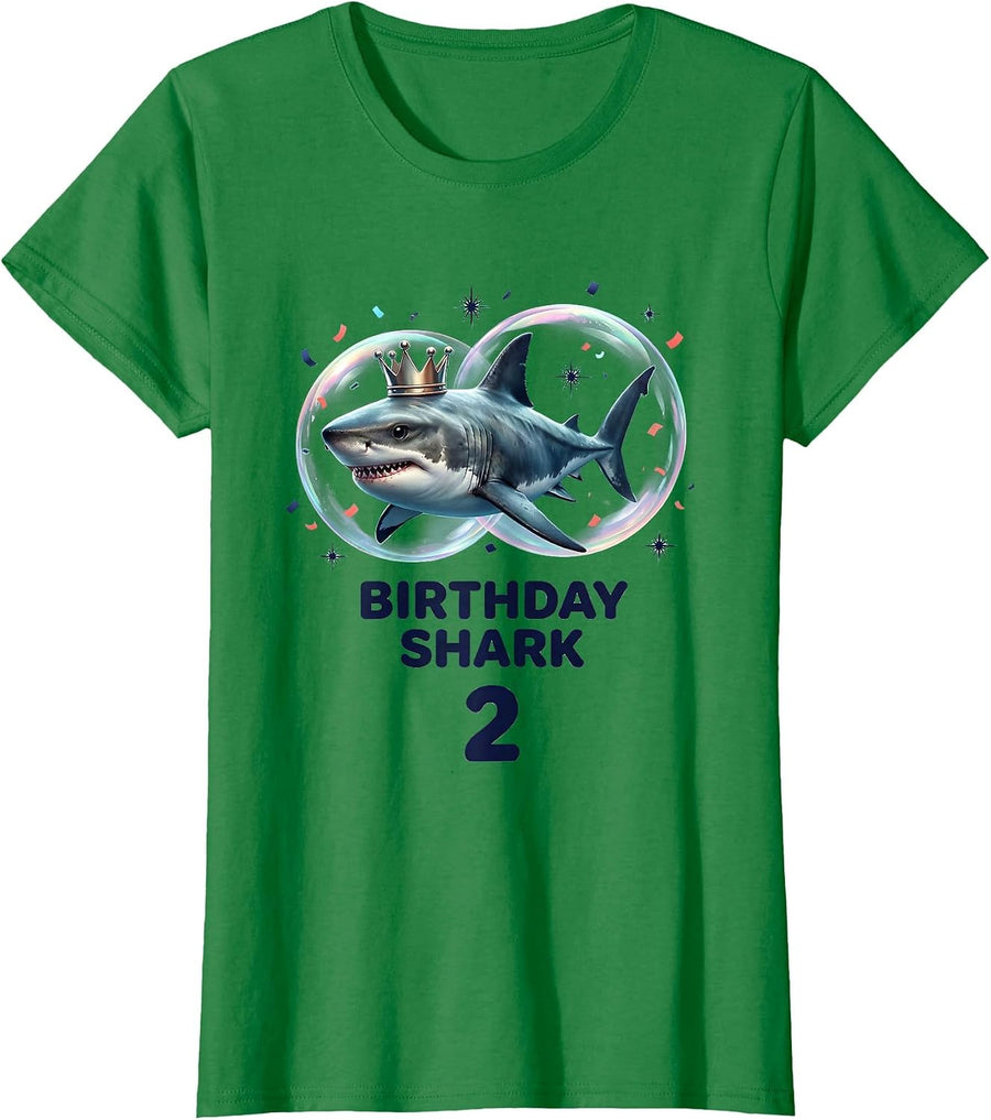 Women's Birthday Shark 2 Playful Toddler Party Matching Whale Family T-Shirt - Kelly Green