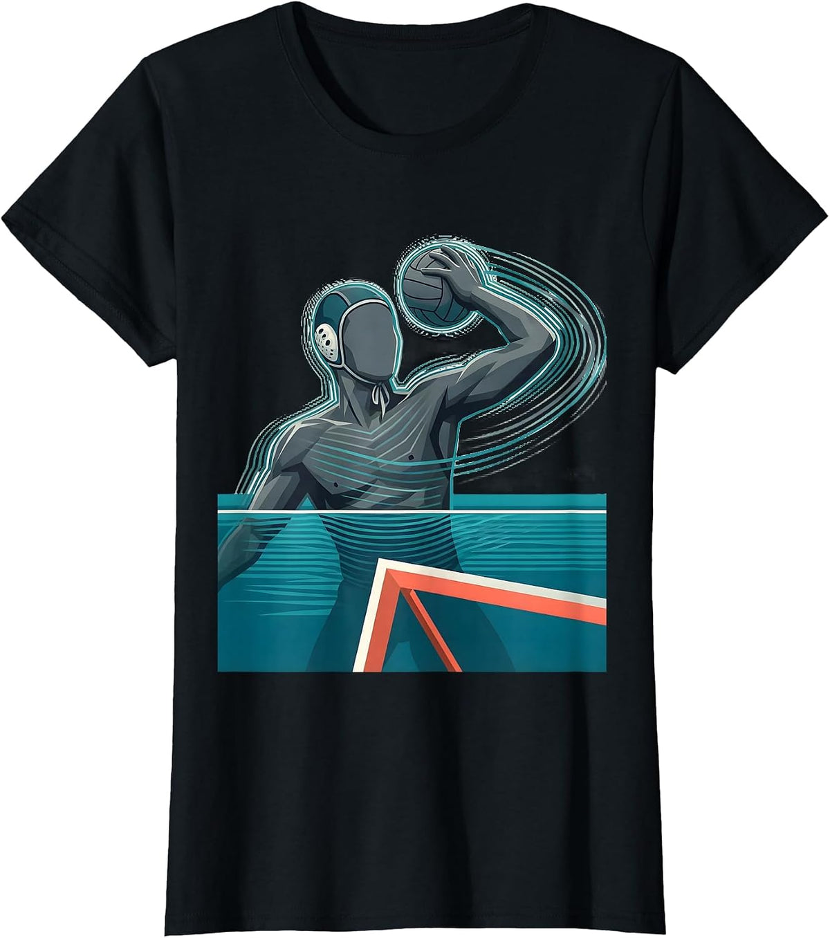 Women's Water Polo Player Windup Throw Sports Fan Humor T-Shirt - Black