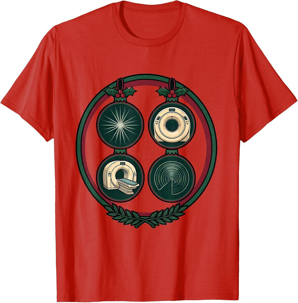 Men's Radiology Tech Christmas Badge Crest Xray Tech Humor T-Shirt - Red