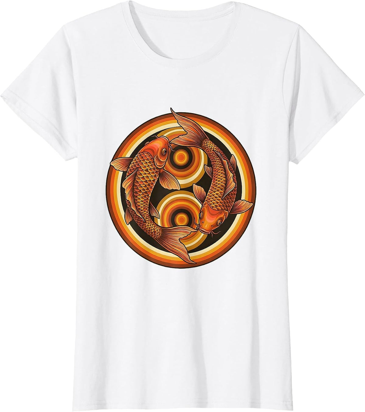 Tie Dye Koi Fish Circling Graphic Design T-Shirt - White