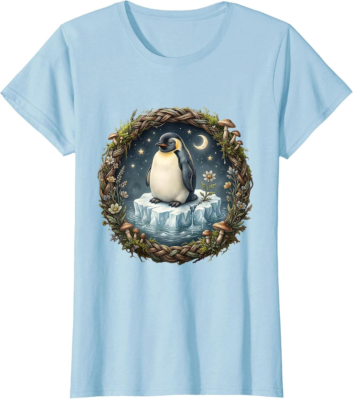 Penguin on Melting Iceberg Climate Art T-Shirt - Baby Blue