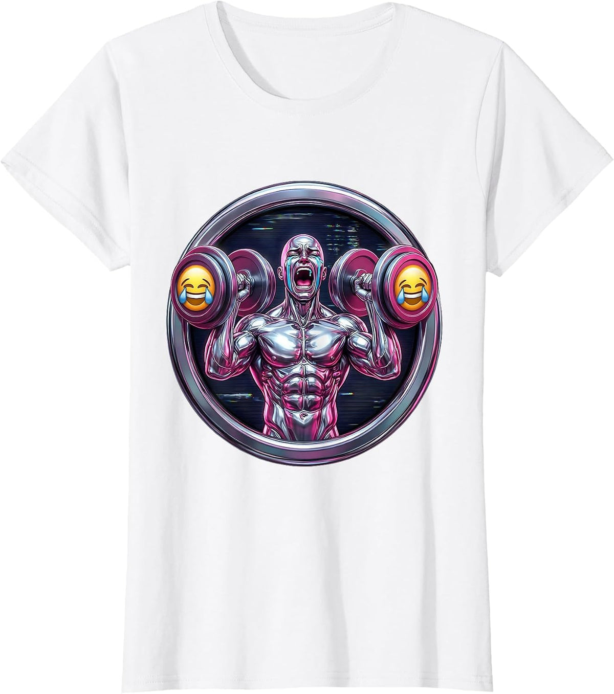Buff Crying Weightlifter Emotional Dumbbells Meme T-Shirt - White