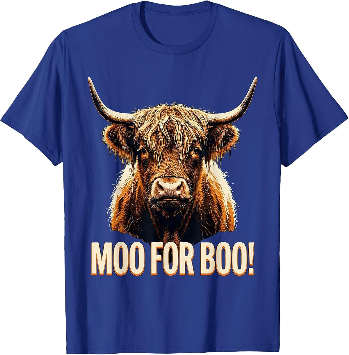 Moo For Boo! Whimsical Highland Cow Halloween Fall Humor T-Shirt - Royal Blue